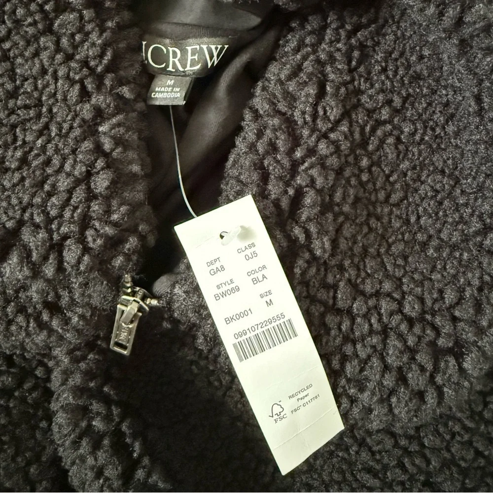 J.Crew Teddy Sherpa Bomber Short Jacket Black Medium NWT